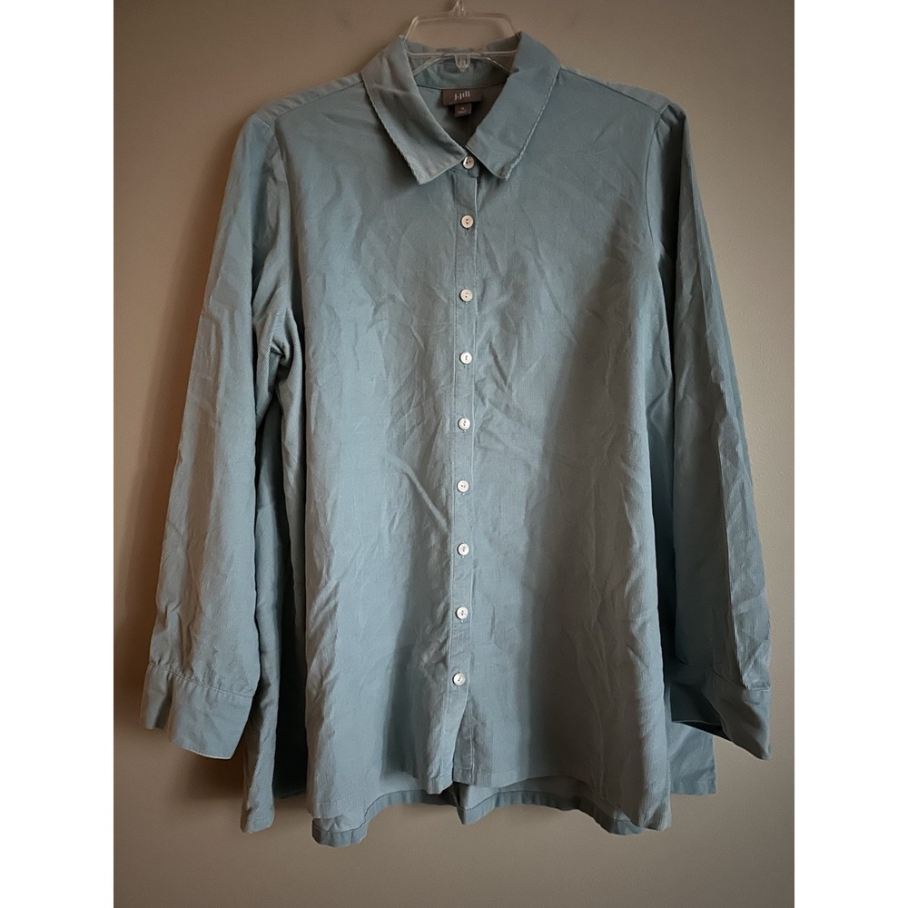 J. JILL Light Teal, Corduroy Button-Up A-Line,Collared Shirt